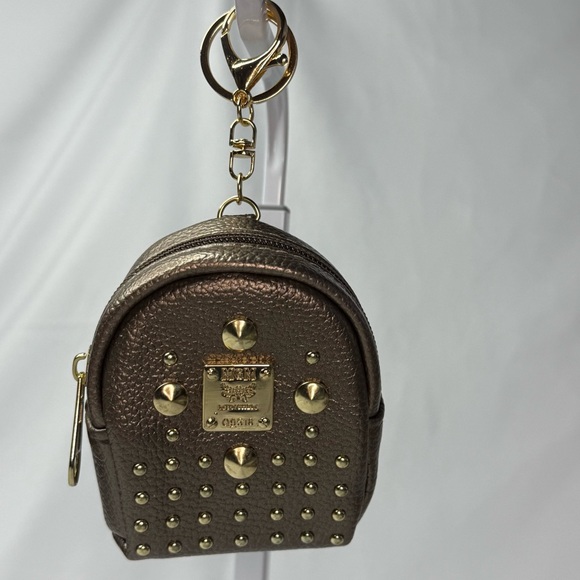 Gold Studded Bronze Mini Backpack Keychain FOB Bag Charm - Picture 4 of 9